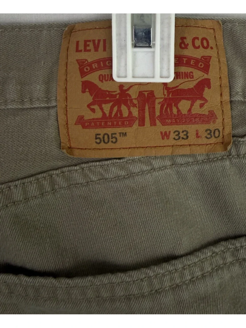 Levis 505 Mens 33 x 30 Jeans Regular Fit Straight Leg Tan White Tab
